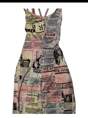 Almost Famous | Light Colored Newspaper Print Article Style Fitted Ruched Back S
